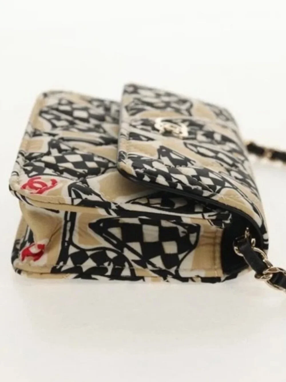CHANEL Matelasse Chain Shoulder Bag Satin Beige Gold CC Auth 145067SAM